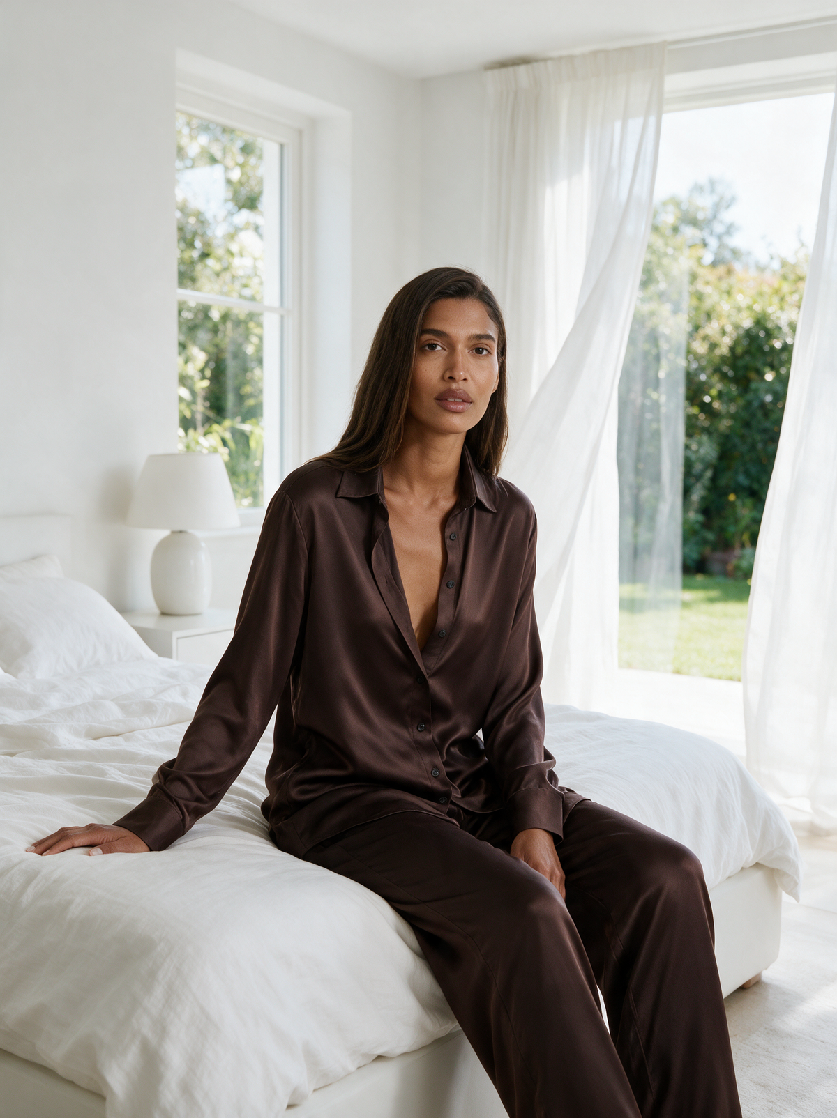 Silk Sleepwear Set Brown
