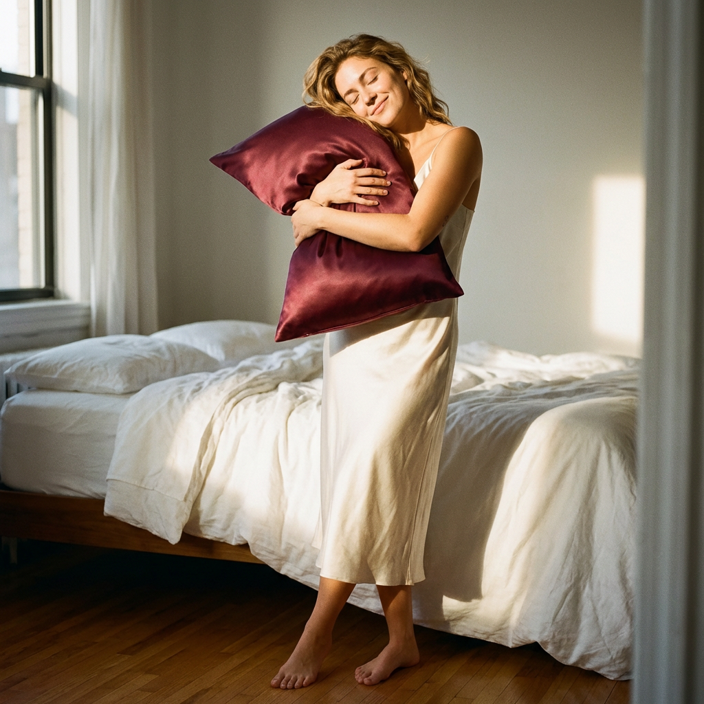 Silk Pillowcase Bordeaux Red