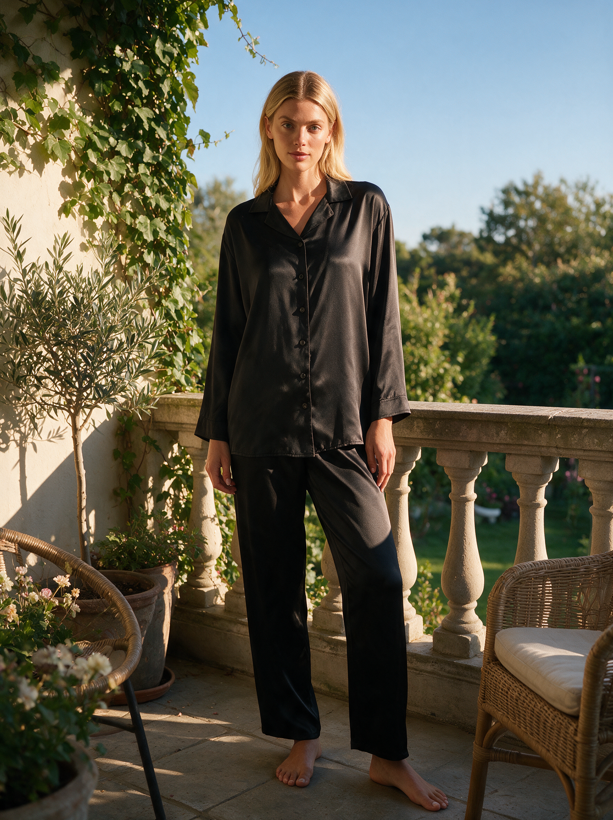 Silk Sleepwear Set Black