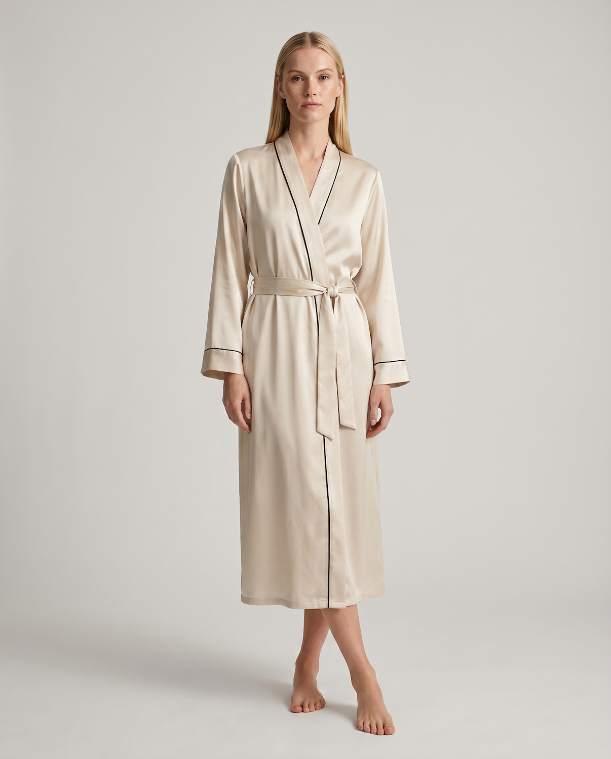 Silk Robe with V-Neck