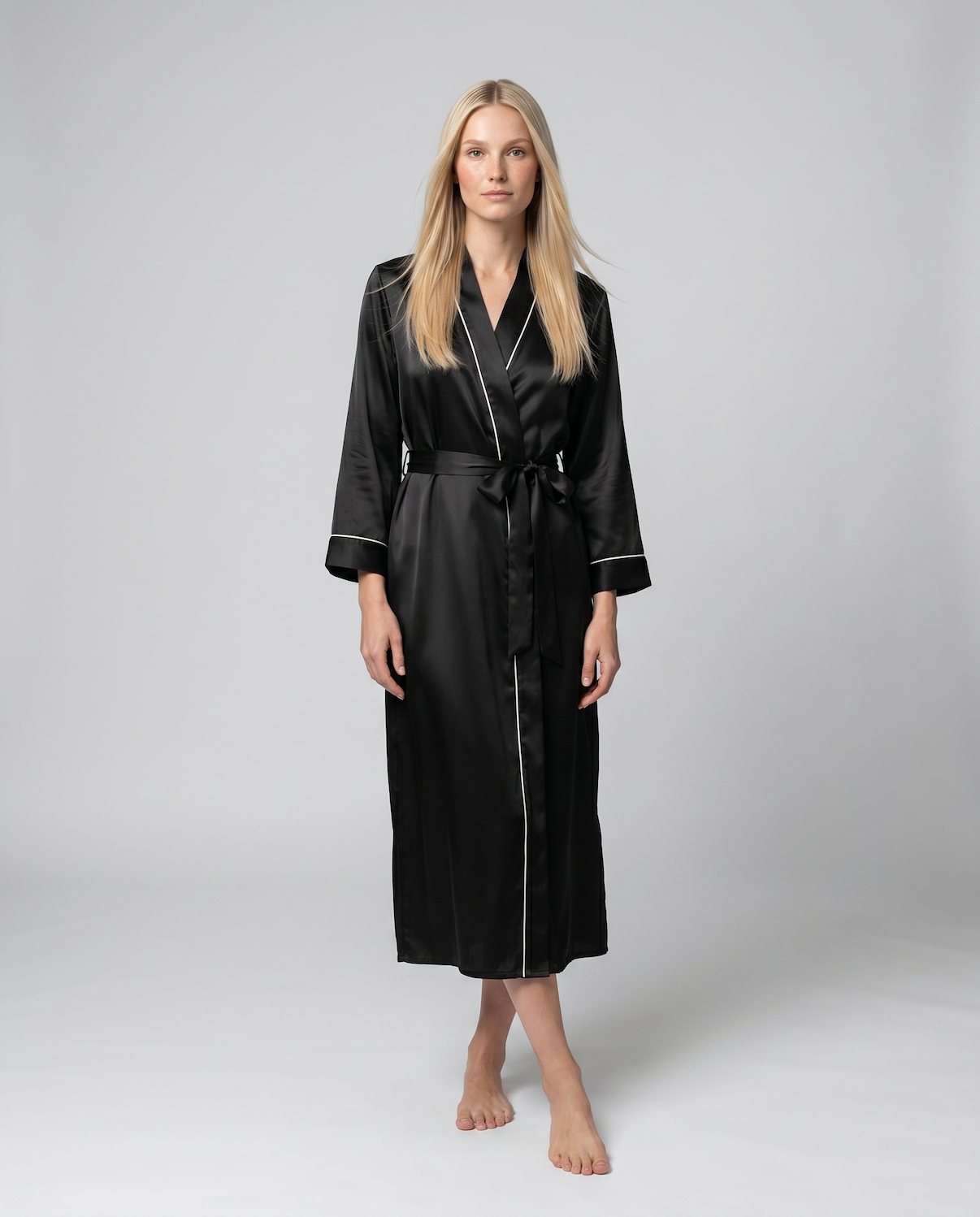 Silk Robe with V-Neck