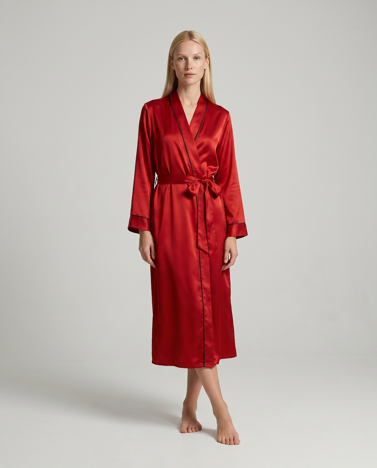 Silk Robe with V-Neck