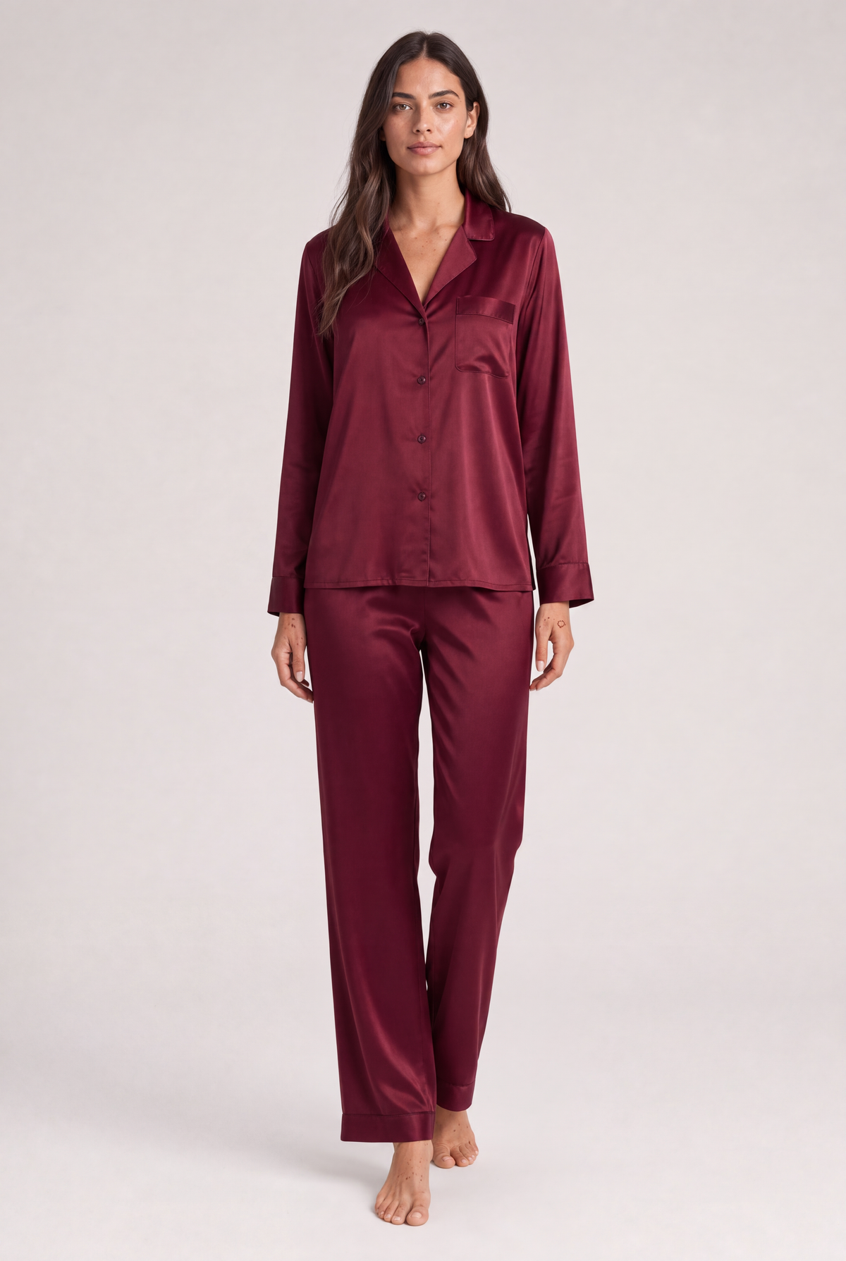 Silk Sleepwear Set Bordeaux Red